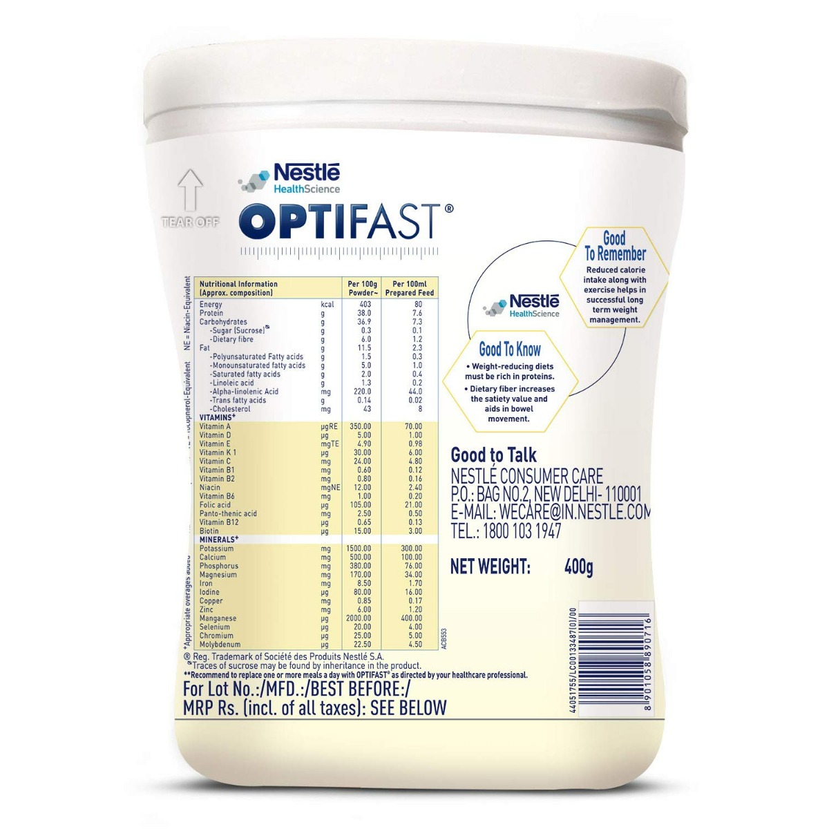 Nestle Optifast Weight Management Vanilla Flavour Powder, 400 gm Price ...