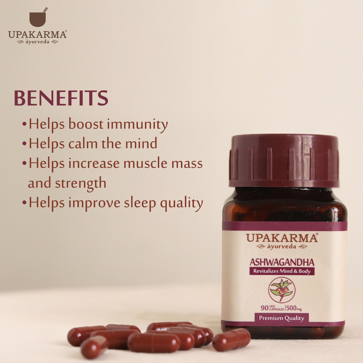 Upakarma Ayurveda Ashwagandha 500 mg, 90 Capsules Price, Uses, Side