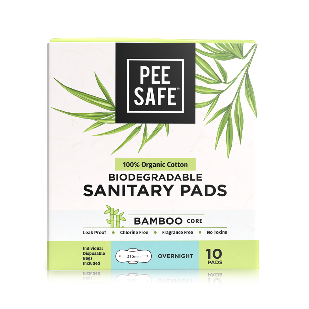 Pee Safe 100 Organic Cotton Biodegradable Overnight Sanitary Pads, 10
