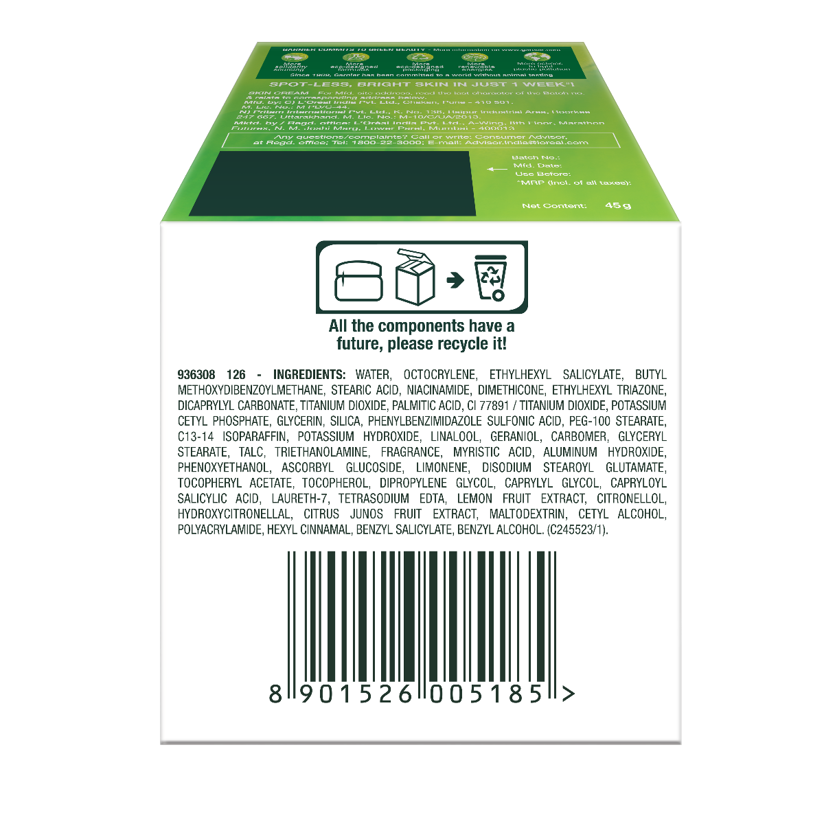 Garnier Bright Complete VITAMIN C SPF40/PA+++ Serum Cream, 45g Price, Uses, Side Effects