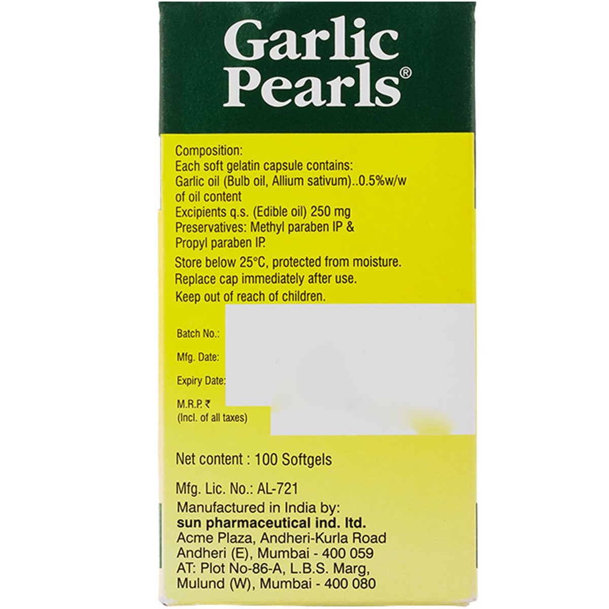 Garlic Pearls, 100 Capsules Price, Uses, Side Effects, Composition