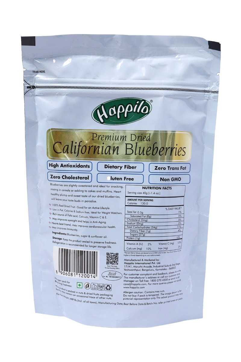 Happilo Premium Dried Californian Blueberries , 150 gm Price, Uses