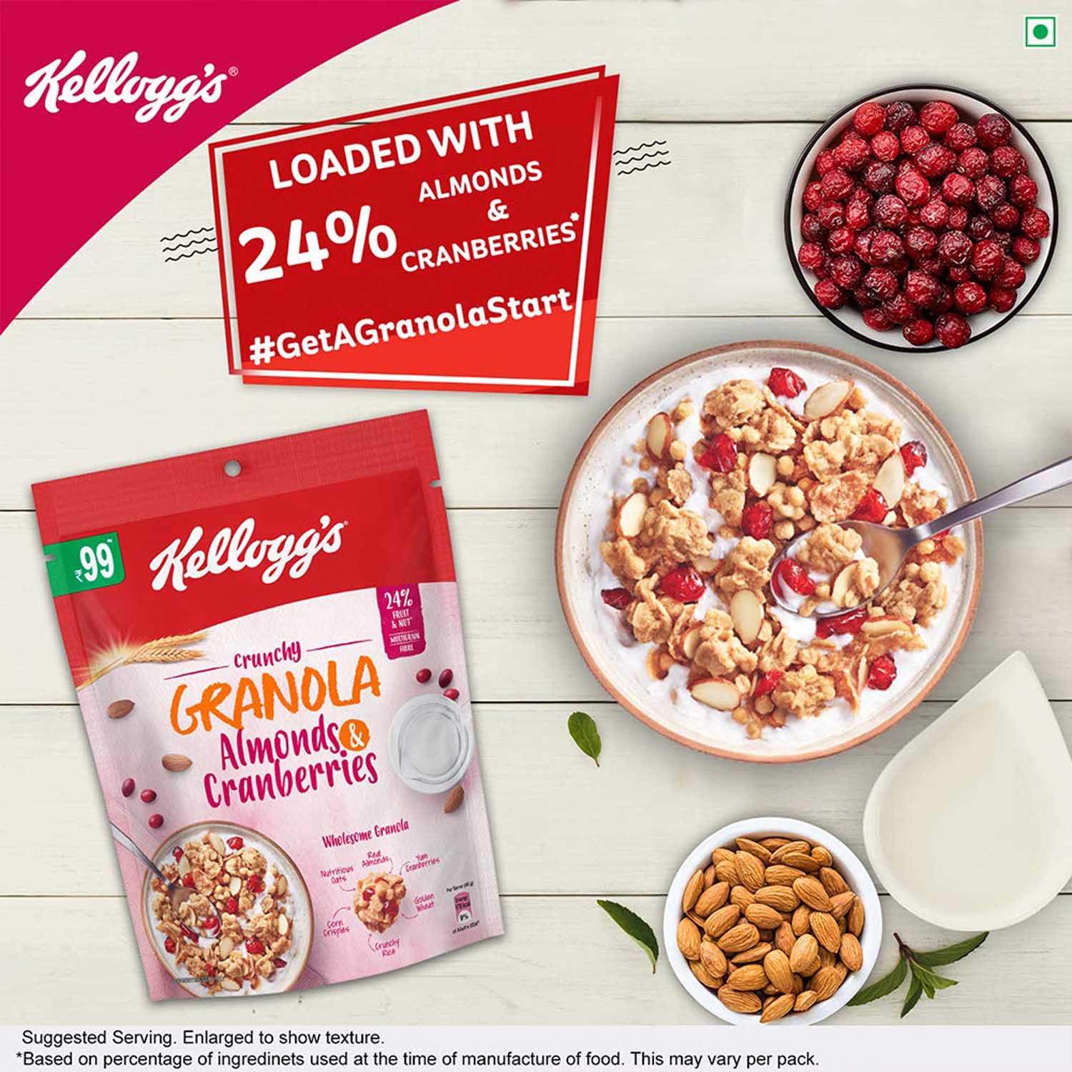 Kellogg's Almonds & Cranberries Crunchy Granola, 150 gm Price, Uses