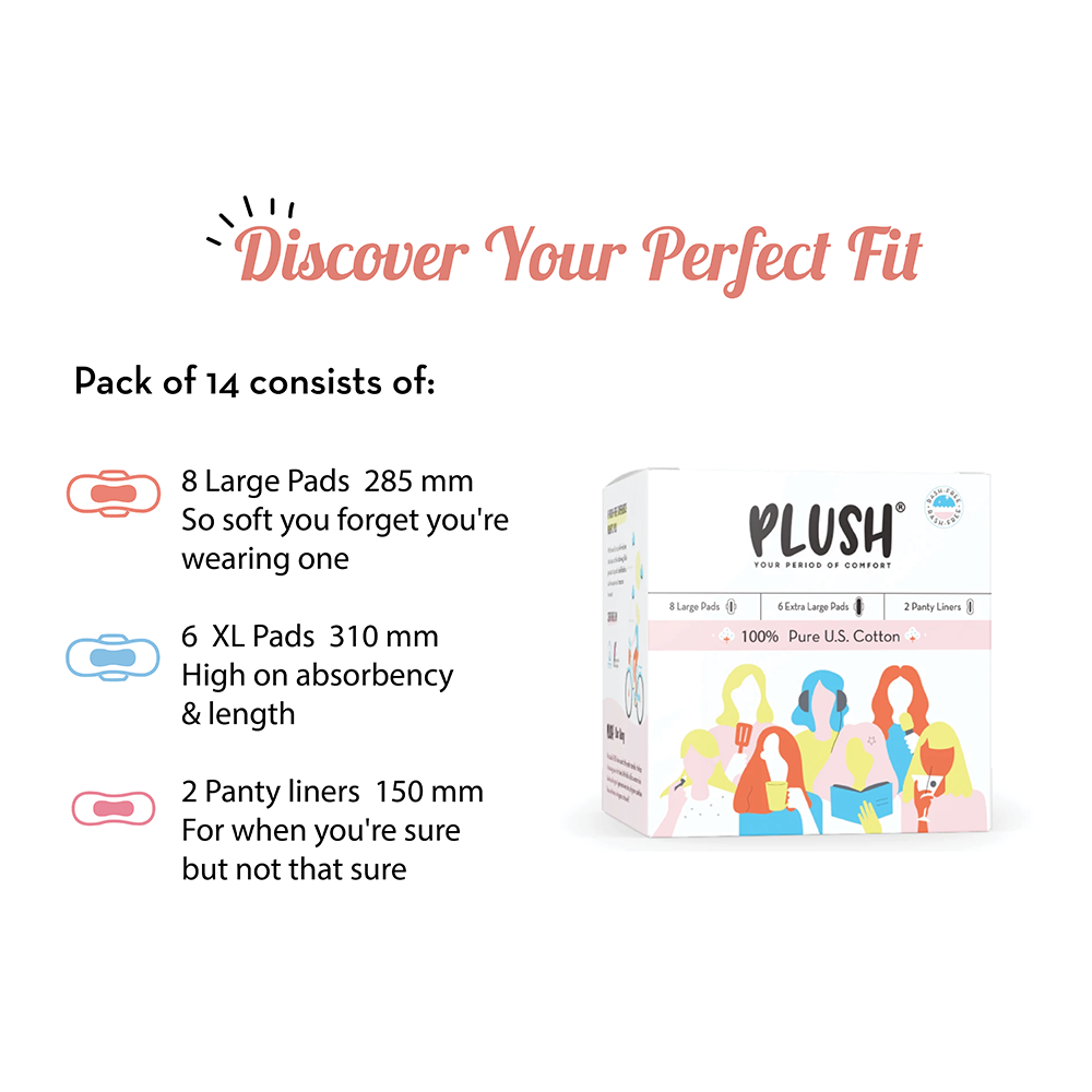 Plush 100 Pure US Cotton Sanitary Pads, 14 Count Price, Uses, Side